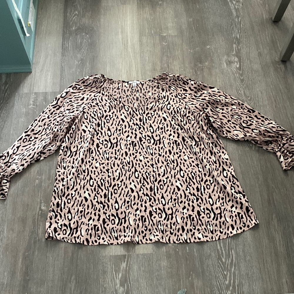 Bar III Animal Print V-Neck Blouse with Ruffle Sleeves